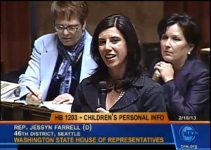 Rep. Jessyn Farrell speaks on House bill 1203, regarding the privacy of children.