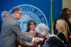 Governor Inslee with Rep. Tarleton (center) and Dana Widrig (right). Dana's story was the inspiration behind HB 1647.