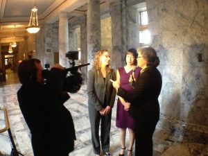 Rep. Laurie Jinkins interviews Melissa Johnson. Photo by Andy McVicar.