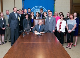 Representative Riccelli with members of the Washington Student Association and others at the signing of the bill that allowed for the creation of student advisory committees.