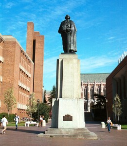 This heroic statue of George Washington gazes westward from the University of Washington campus. UW, higher education, college April 2000 photo by Dick Milligan