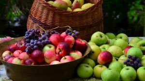 baskets of fruit, apples