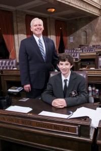 Representative Van De Wege with Page Milo Rolland Kathy Strauss