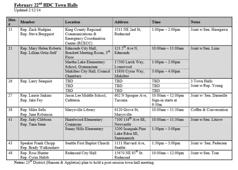 2014 House Democrats Town Hall schedule