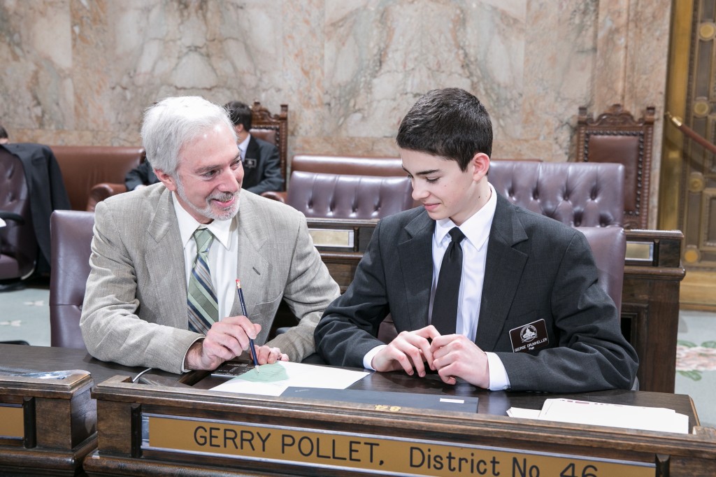 Representative Pollet with Page George Drumheller Suhyoon Cho