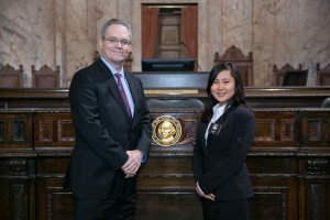 Rep. Hunter with page Sara Cho Legislative Support Services