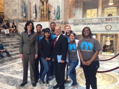  Rep. Christine Kilduff (D-University Place) with members of the Boys and Girls Club in the state capitol dome.