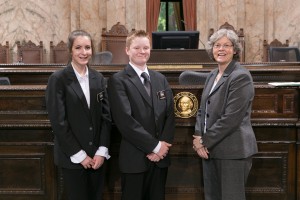 Rep. Laurie Jinkins with Pages Amaya Fox and Cade Cochran Legislative Support Services