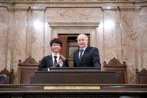 Speaker of the House Frank Chopp with Page Benjamin  Chung Legislative Support Services