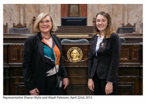 Rep. Wylie with page Aliyah Petersen Legislative Support Services