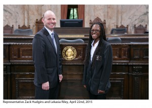 Rep. Hudgins with page Lekasia Riley Legislative Support Services