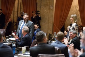 Rep. JD Rossetti (D-Longview) takes part in opening ceremonies in the House of Representatives for the 2016 Legislative Session, Jan. 11.