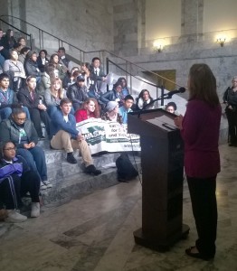 Rep. Senn addressing the Substance Abuse Prevention rally