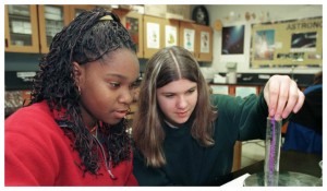 Two girls in classroom