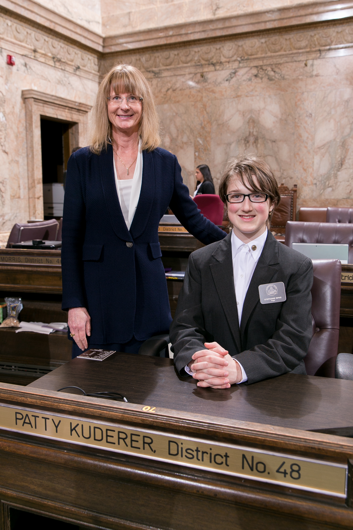 Rep. Kuderer with page Stephanie Ispas; March 9, 2016
