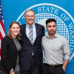 Gov. Jay Inslee with Ricky Garcia, inspiration behind Ricky's Law HB 1713, and his best friend Lauren Davis, who worked with prime sponsor Rep. Eileen Cody to pass the bill into law.