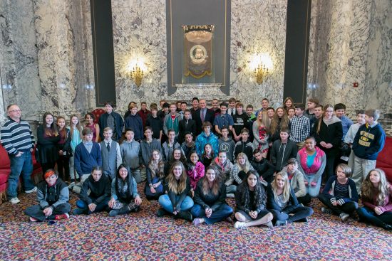 Rep. Tharinger with students from the Blue Heron Middle School in Port Townsend.