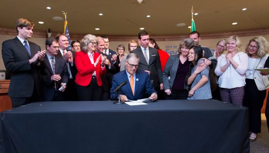 Gov. Inslee signs Substitute House Bill No. 1543, May 5, 2017. Relating to parental rights and responsibilities of sexual assault perpetrators and survivors.   Primary Sponsor: Beth Doglio