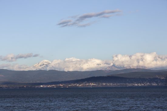 40th Legislative District. Mount Baker with Bellingham and Fairhaven, WA. Viewed from Lummi Shore Rd.