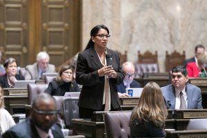 Kristine Reeves speaking on the floor