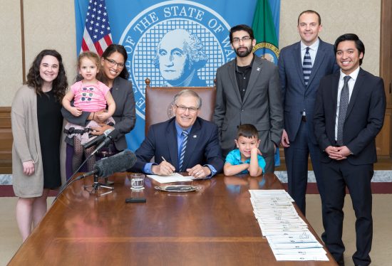 Gov. Inslee signs Substitute House Bill No. 2367, March 15, 2018. Relating to establishing a child care collaborative task force. Primary Sponsor: Kristine Reeves