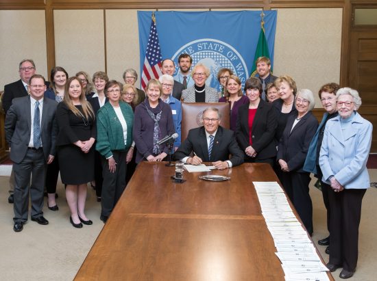 Bill signing for new civics education bill with Rep. Laurie Dolan