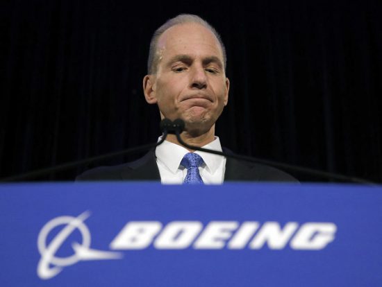 Boeing CEO Dennis Muilenburg speaks during a news conference after the company’s annual shareholders meeting April 29 at the Field Museum in Chicago