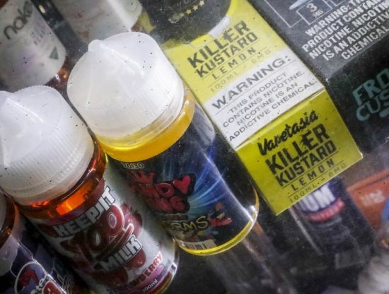 lavored vaping products as displayed in 2016 at a vape and smoke shop