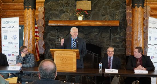 Sen. Kevin Van De Wege (D-Sequim) speaks at the Aberdeen Rotary Log Pavillion during the 2020 legislative send-off. Photo by Guy Bergstrom courtesy of the Washington state House of Representatives.