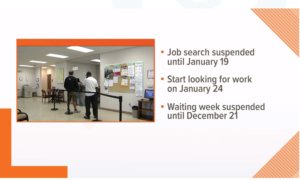 Orange and white slide breaking down unemployment job search requirements