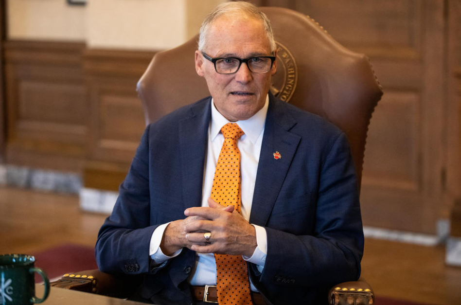 Gov. Jay Inslee is interviewed at the Washington State Capitol on Thursday, Jan. 5, 2023.