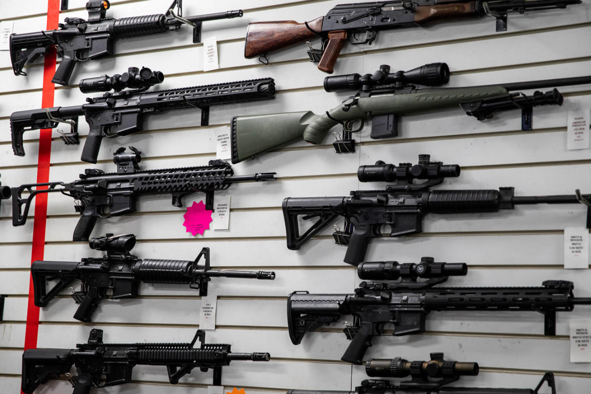 Guns for rent at the Bellevue Indoor Gun Range on Monday, Aug. 22, 2022. The Washington Legislature has passed a ban on the sale and distribution of assault-style rifles.