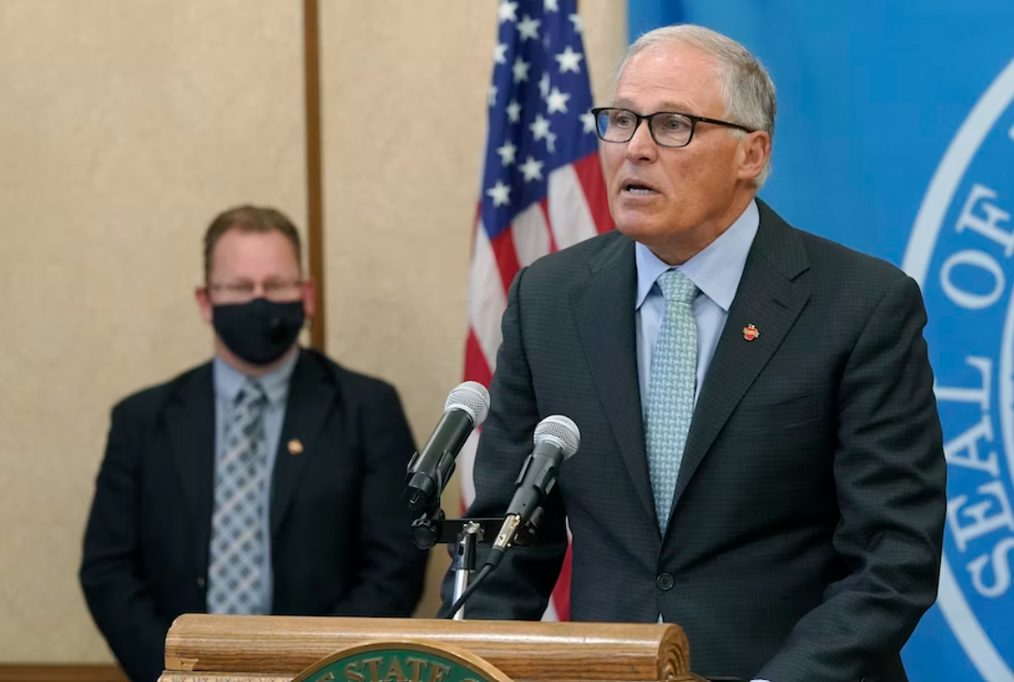 Washington Gov. Jay Inslee speaks at a news conference at the state Capitol in Olympia.