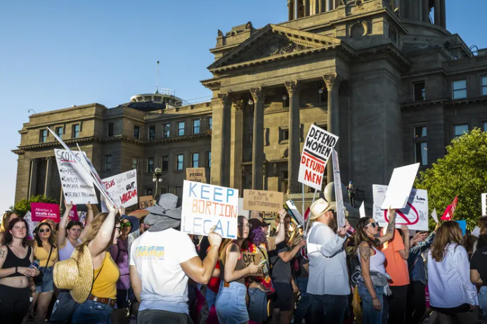 Abortion rights demonstrators in Boise last year. Idaho’s near-total ban on abortion has been a failure at stopping abortion. Will Washington’s neighbor learn to live with that reality, or ratchet up a border war?