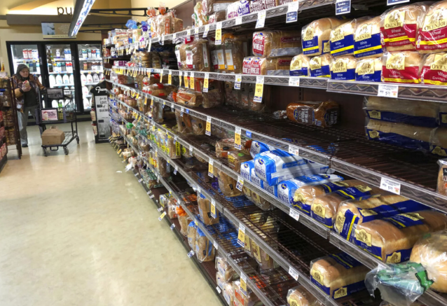 This Feb. 7, 2019, file photo shows the bread section of a Safeway store in Tacoma, Wash.