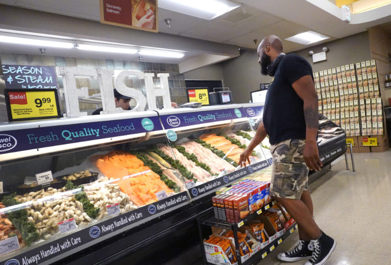 Grocery items are offered for sale at a supermarket on August 09, 2023 in Chicago, Illinois. Despite inflation starting to settle, food inflation continues to climb in the double digits in many counties