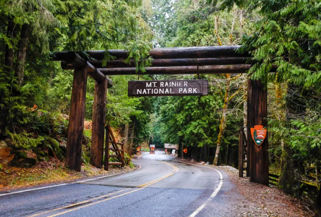 The Nisqually entrance at Mount Rainier National Park. Washington’s three big national parks will be free Friday.