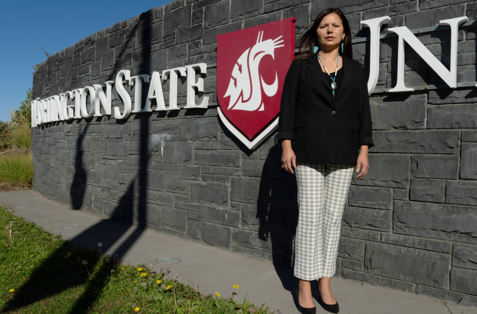 Zoe Higheagle Strong (Nez Pierce), Washington State University Vice Provost for Native American Relations and Programs, and Tribal Liaison to the President, poses for a photo on Friday, Oct. 6, 2023, at the Elson S. Floyd Cultural Center on the WSU campus in Pullman. Washington State University, and other four-year colleges in Washington, saw a sharp decline of Native students after the coronavirus pandemic, and it is struggling to attract more such students.