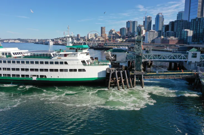 A ferry docks at Colman Dock in Seattle. According to the state, just nine of 21 ferries are in good shape