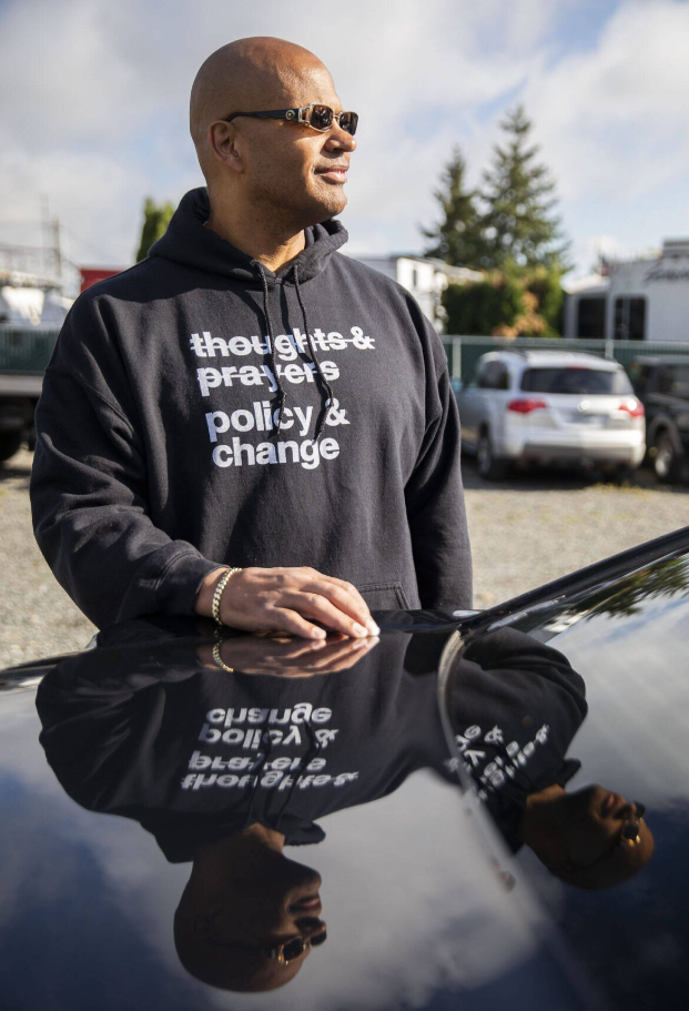 Percy Levy, who served 17 years for a drug house robbery, outside his new business Redemption Auto along Highway 99 on Thursday, Sept. 21, 2023 in Everett, Washington.