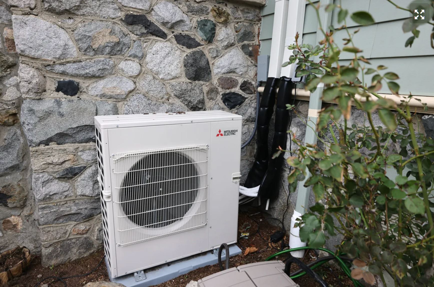 A heat pump outside a West Seattle home in February