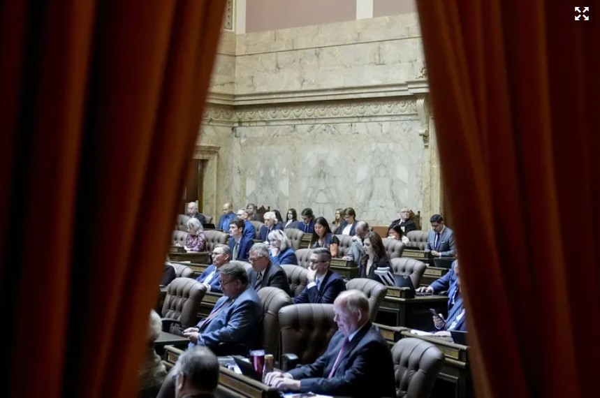 Members of the House convene on the first day of the legislative session at the Washington state Capitol on Jan. 8 in Olympia.