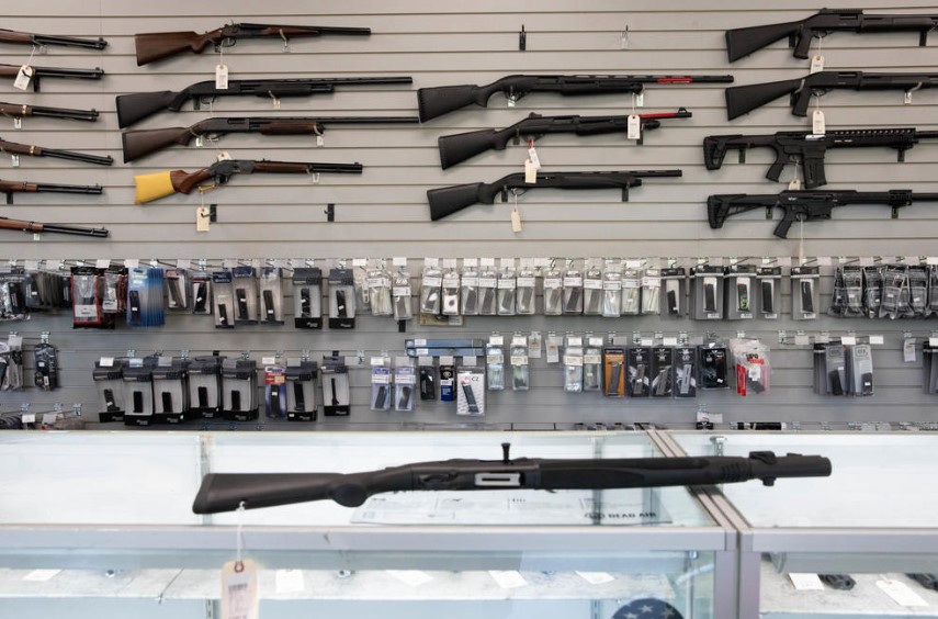 Guns for sale at Wade's Eastside Guns in Bellevue on Monday, Aug. 22, 2022. New gun control regulations, including new rules for gun dealers and mandatory reporting on lost and stolen guns, have passed in the Washington state legislature.