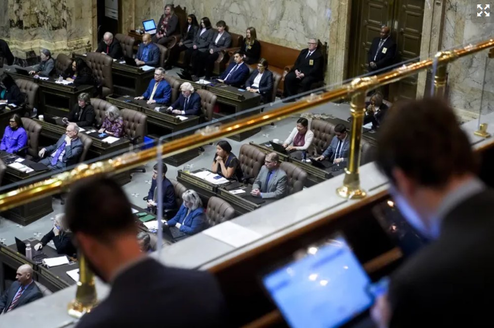 People watch House floor proceedings from the gallery on the first day of the legislative session in January at the Washington state Capitol in Olympia.