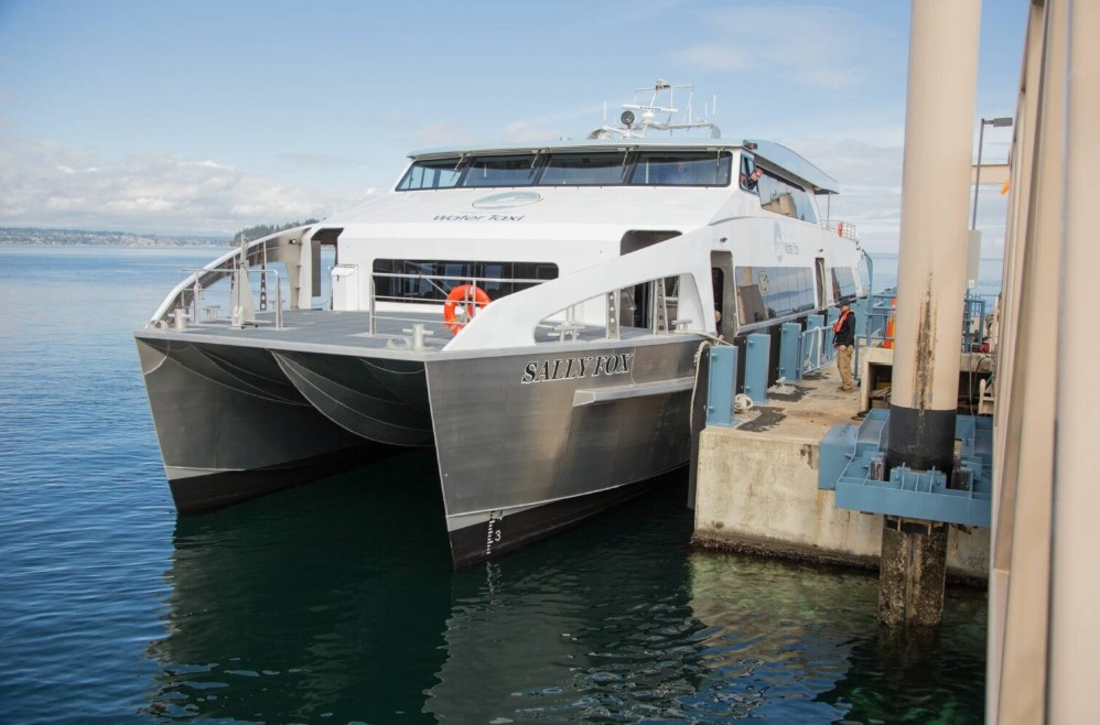 The MV Sally Fox passenger ferry, named after an island activist, serves travelers from north Vashon to downtown Seattle and back; she began operating the route in April 2015.