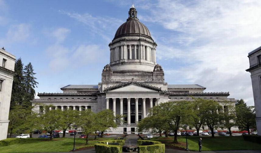 In this April 26, 2017 photo, the Washington State Capitol, also known as the Legislative Building, is seen in Olympia, Wash.