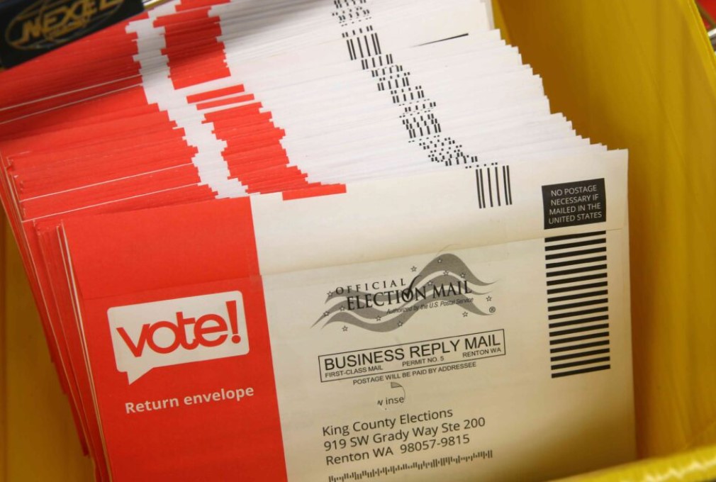 Unopened ballots await processing during the 2020 election.