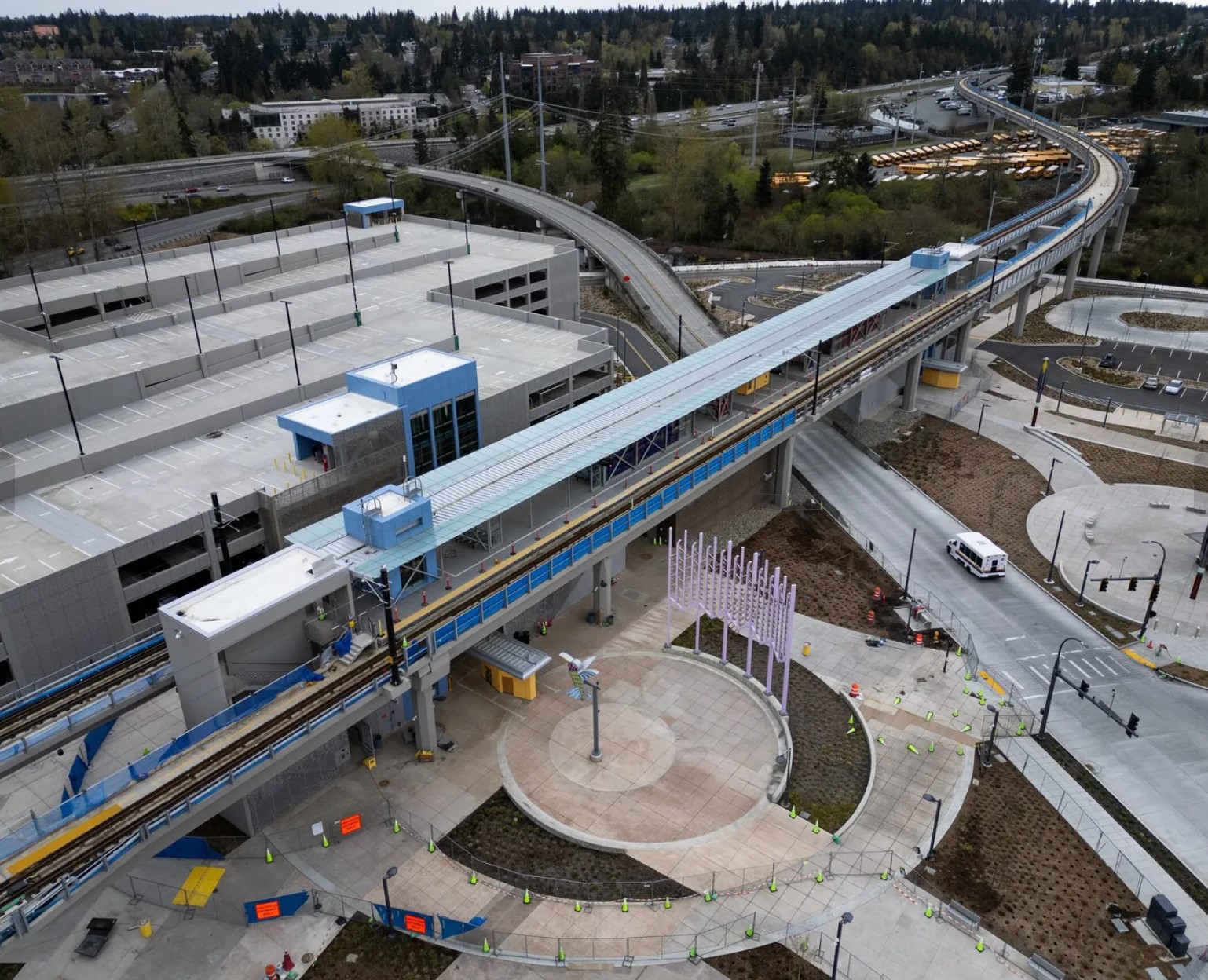 The Lynnwood light rail station seen from the air on Thursday is set to open Aug. 30. The $3.3 billion corridor took 15 years to design and build, since voters approved higher sales taxes in 2008 for the project, along with other extensions in East and South King County.