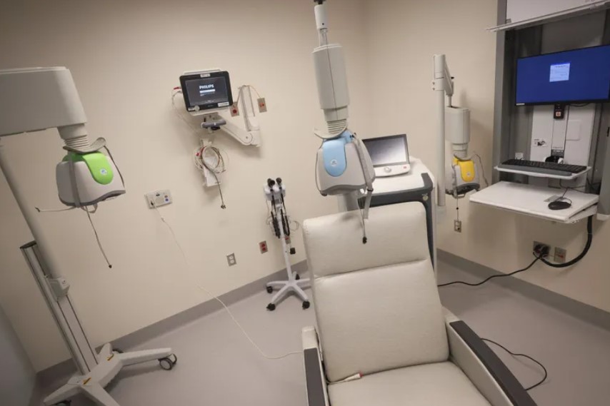 Transcranial magnetic stimulation is among the specialized services available at the new UW Medicine Center for Behavioral Health and Learning, on the UW Medical Center-Northwest campus in North Seattle. (Ivy Ceballo / The Seattle Times)