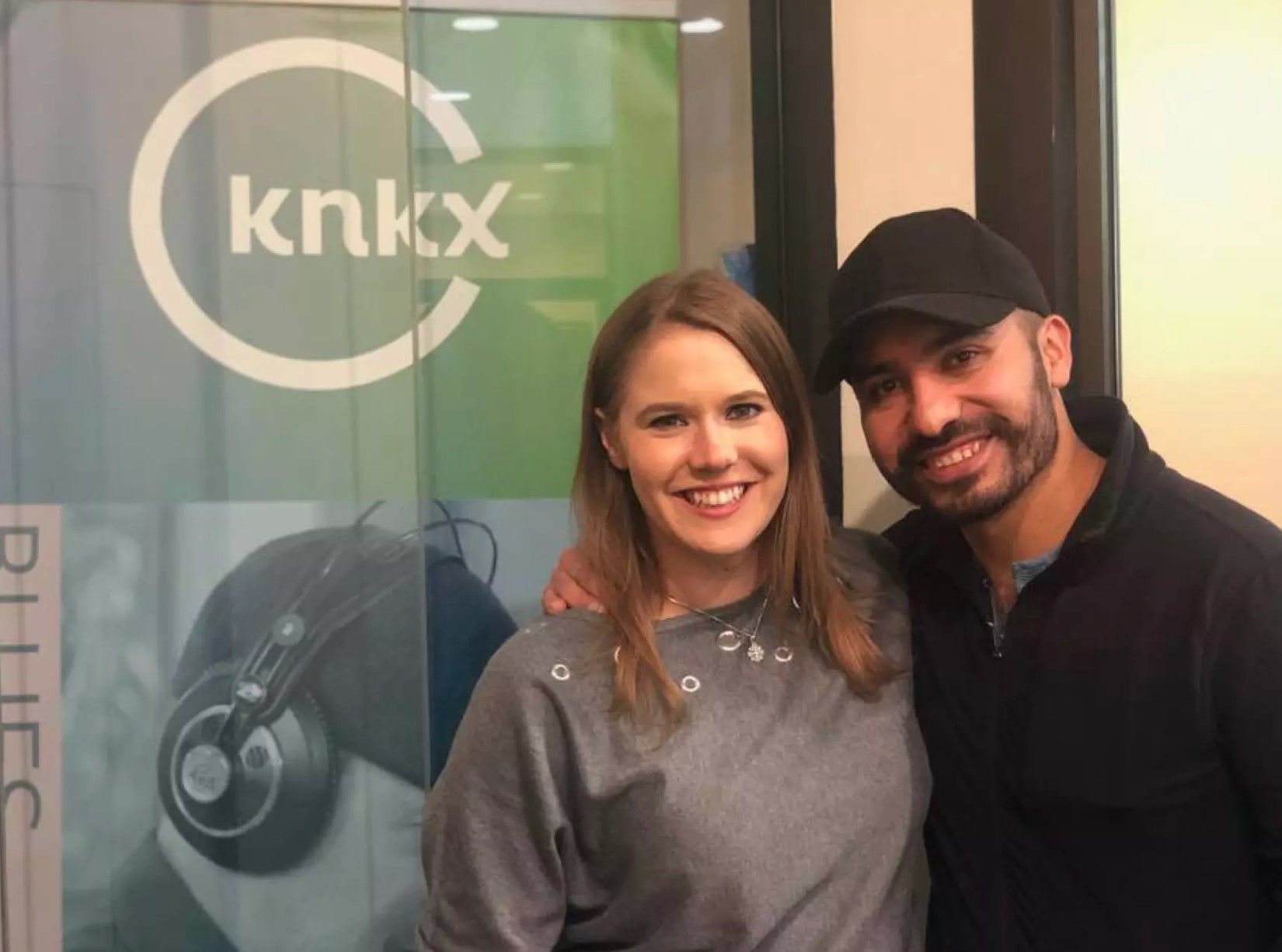 Lauren Davis and Ricky Klausmeyer-Garcia at KNKX's studios in 2018.